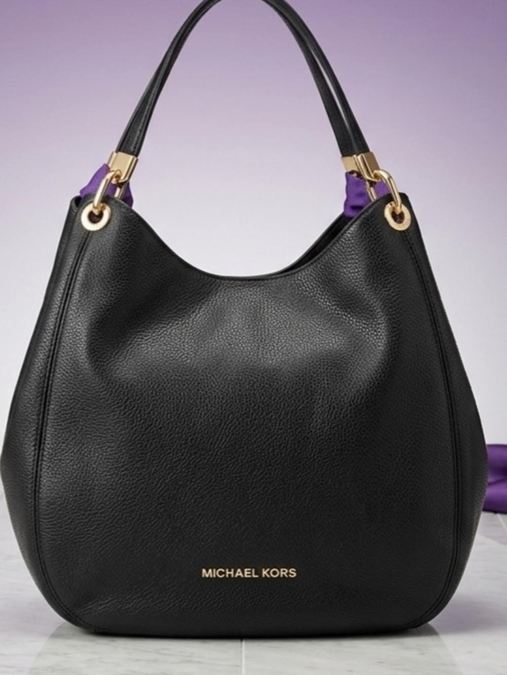 Michael Kors Black Pebble Leather Hobo with Gold Hardware